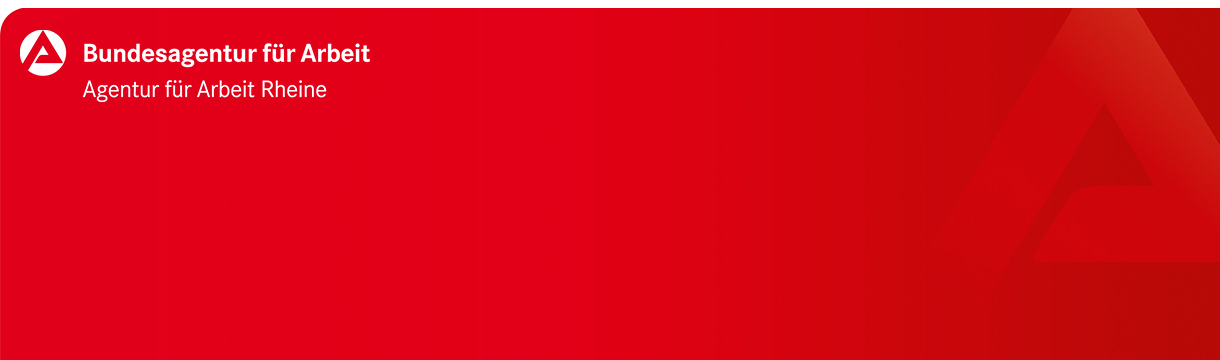 Logo der Agentur für Arbeit Rheine auf rotem Hintergrund