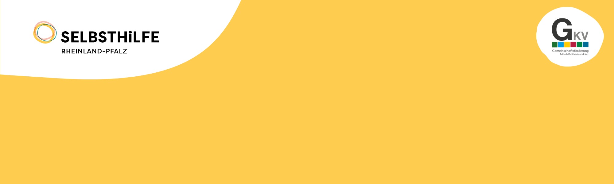 Schriftzug Selbsthilfe Rheinland-Pfalz auf gelbem Hintergrund und Logo des Förderers der Initiative, der GKV.