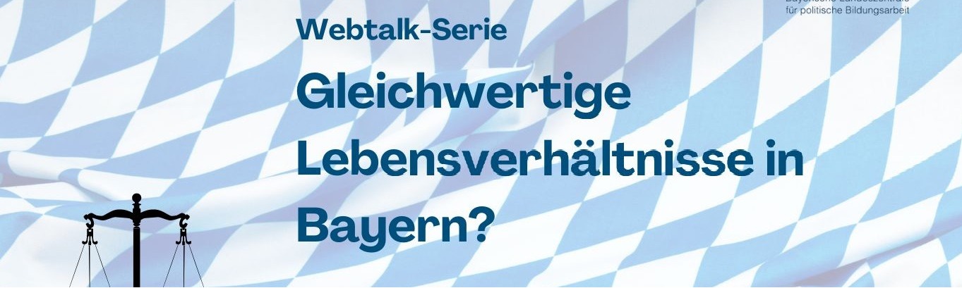 Eine Waage vor weiß-blauen Rauten: Symbolbild für die Webtalk-Reihe "Gleichwertige Lebensverhältnisse in Bayern?"