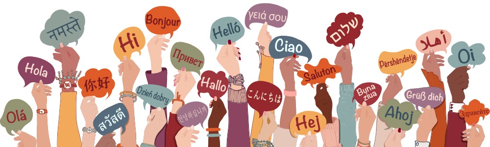 Sprechblasen mit dem Wort Hallo in vielen verschiedenen Sprachen